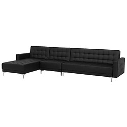 Beliani Canapé angle droit convertible cuir PU noir 5 places ABERDEEN pas cher