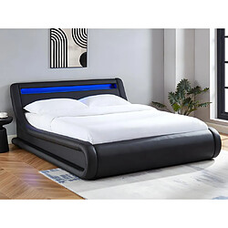 Vente-Unique Lit coffre 160 x 200 cm - Avec LEDs - Simili - Noir + Matelas - IRIS II 