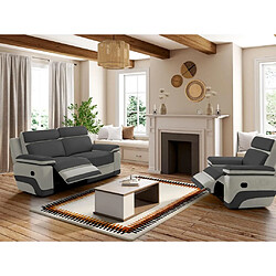 Vente-Unique Canapé 3 places relax en microfibre anthracite et bandes gris clair TALCA