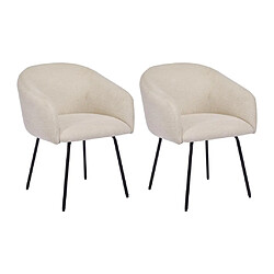 Vente-Unique Lot de 2 chaises avec accoudoirs en tissu texturé et métal noir - Crème - NISTOSIA