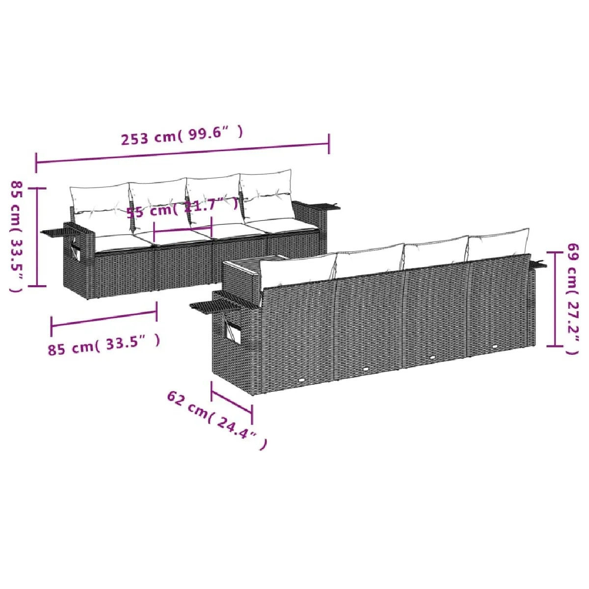 Avis Maison Chic Ensemble Tables et chaises d'extérieur 9 pcs avec coussins,Salon de jardin noir résine tressée -GKD874723