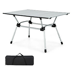 Helloshop26 Table de camping pliante en aluminium pour 4-6 personnes charge 50 kg plateau enroulable à latte et sac de transport argent 20_0005170