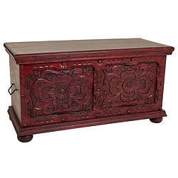 Pegane Malle, coffre de rangement en bois sculpté coloris bordeaux - Longueur 101 x Profondeur 40 x Hauteur 47 cm