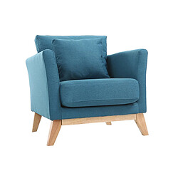 Miliboo Fauteuil scandinave déhoussable bleu canard et bois clair OSLO