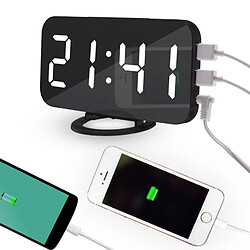 Wewoo Réveil multifonctionnel réfléchissant d'affichage à blanc LED de miroir créatif avec la fonction de Snooze et 2 port de charge d'USB 