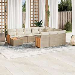 vidaXL Salon de jardin 11 pcs avec coussins beige résine tressée 