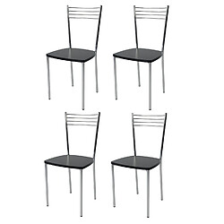 t m c s Tommychairs - Set 4 chaises ELENA pour cuisine, bar et salle à manger, robuste structure en acier chromé et assise en bois massif coleur aniline noir