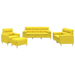 vidaXL Ensemble de canapés 4 pcs avec coussins jaune clair tissu