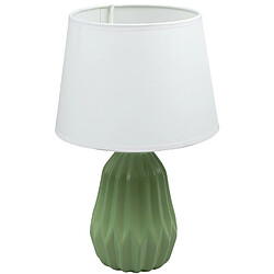 Corep Lampe a poser ceramique vert abat jour tissu blanc LED chevet chambre salon