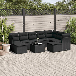 vidaXL Salon de jardin 10 pcs avec coussins noir résine tressée 