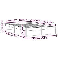 vidaXL Cadre de lit Marron miel Bois massif 120x190 cm Petit Double pas cher