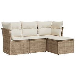 vidaXL Salon de jardin avec coussins 4 pcs beige résine tressée