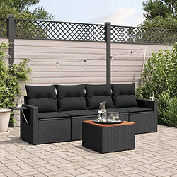 vidaXL Salon de jardin 5 pcs avec coussins noir résine tressée