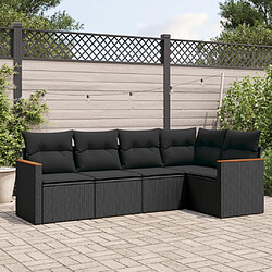 vidaXL Salon de jardin 5 pcs avec coussins noir résine tressée 