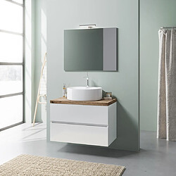 Kiamami Valentina ARMOIRE DE TOILETTE SUSPENDUE 80CM BLANC BRILLANT, LAVABO, MIROIR 80X60 | ELBA 