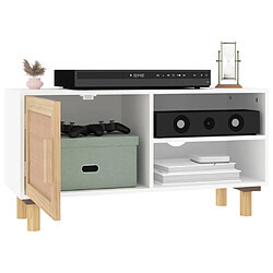 Avis Maison Chic Meuble TV scandinave - Banc TV pour salon Blanc 80x30x40 cm Bois de pin massif et rotin naturel -MN95774