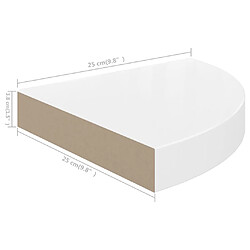 vidaXL Étagères d'angle flottantes 4pcs blanc brillant 25x25x3,8cm MDF pas cher