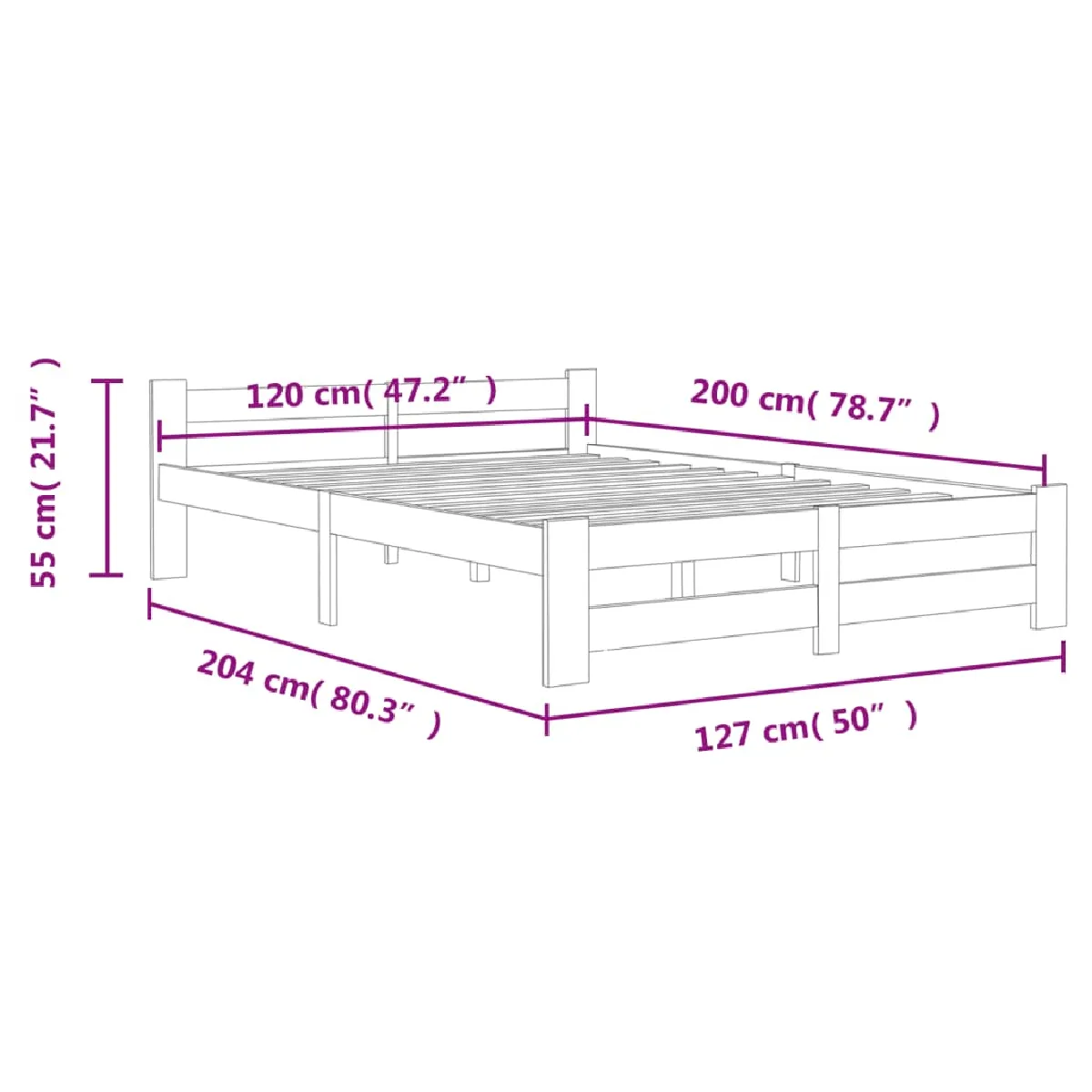 vidaXL Cadre de lit sans matelas gris foncé pin massif 120x200 cm pas cher