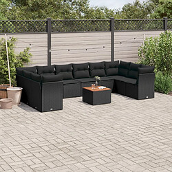 vidaXL Salon de jardin 11 pcs avec coussins noir résine tressée 