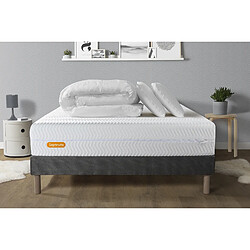 Septnuits Pack Memo Bio 140 x 190 cm GRIS PACK Matelas + sommier gris 140x190 Memo Bio Mousse à mémoire de forme 5 zones de confort Maxi épaisseur + Couette + 2 oreiller