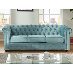 Vente-Unique Canapé 3 places CHESTERFIELD - Velours bleu pastel