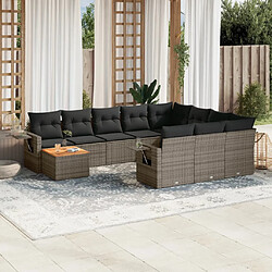 vidaXL Salon de jardin 11 pcs avec coussins gris résine tressée 