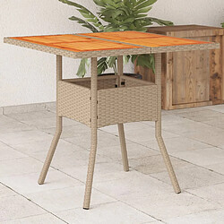 vidaXL Table de jardin beige 80x80x75 cm résine tressée et bois acacia