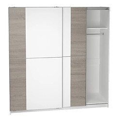 Pegane Armoire placard / meuble de rangement coloris chêne/blanc - Hauteur 200 x Longueur 180 x Profondeur 60 cm 