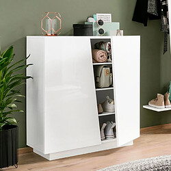 Ahd Amazing Home Design Meuble chaussure design moderne 2 portes 16 paires blanc brillant Vega Carry