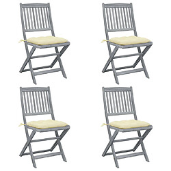 vidaXL Chaises pliables d'extérieur lot de 4 et coussins Bois d'acacia