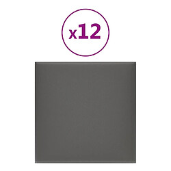 vidaXL Panneaux muraux 12 pcs Gris 30x30 cm Similicuir 1,08 m²