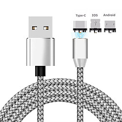 Shop Story Câble de recharge Magnétique Universel pour iPhone IOS - Type C- Android Micro USB - Gris Argenté 