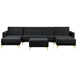 Beliani Canapé en U avec pouf ottoman ABERDEEN Noir Velours Symétrique 