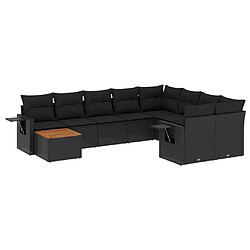 vidaXL Salon de jardin 10 pcs avec coussins noir résine tressée