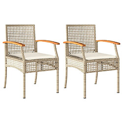 Maison Chic Lot de 2 Chaises de jardin coussins | chaises Relax beige résine tressée acacia -GKD25473