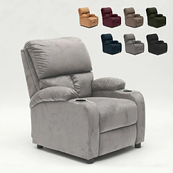 Produceshop Fauteuil relax inclinable avec repose-pieds en microfibre de velours Lucrezia, Couleur: Gris 