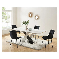 Vente-Unique Table à manger 8 personnes en MDF et acier inoxydable - Effet marbre blanc et noir - EVAELA