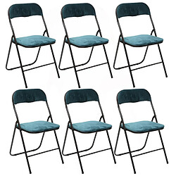 Toilinux Lot de 6 Chaises pliantes effet velours - Bleu