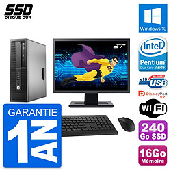 PC HP EliteDesk 800 G2 SFF Ecran 27" G4400 RAM 16Go SSD 240Go Windows 10 Wifi - Occasion