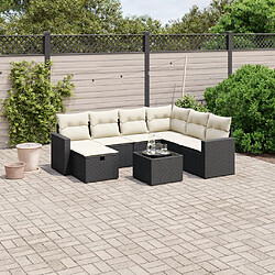 vidaXL Salon de jardin 8 pcs avec coussins noir résine tressée