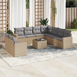 vidaXL Salon de jardin avec coussins 10 pcs beige résine tressée