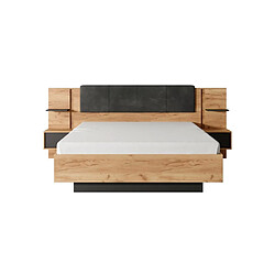 Avis Vente-Unique Lit coffre avec chevets 160 x 200 cm - Avec LEDs - Coloris : Naturel et anthracite + Matelas - ELYNIA