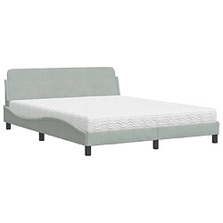 Vidaxl Lit avec matelas gris clair 160x200 cm velours