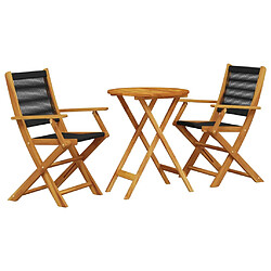 vidaXL Ensemble de bistro 3 pcs noir polypropylène et bois massif