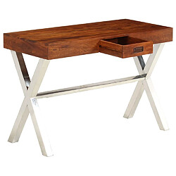 Helloshop26 Bureau table meuble travail informatique bois d'acacia et finition en sesham 110 cm 0502092