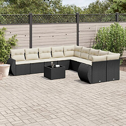 vidaXL Salon de jardin 11 pcs avec coussins noir résine tressée 