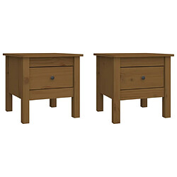 vidaXL Tables d'appoint 2pcs Marron miel 40x40x39cm Bois massif de pin