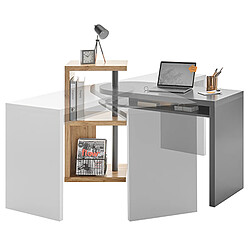 Acheter Pegane Bureau d'ordinateur pivotant coloris gris et chêne - Longueur 145 x Hauteur 94 x Profondeur 50 cm