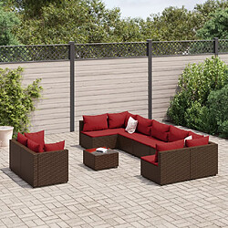 vidaXL Salon de jardin 10 pcs avec coussins marron résine tressée 