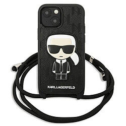 Karl Lagerfeld Cuir Monogram Patch et Cordon Iconik - Coque pour iPhone 13 mini